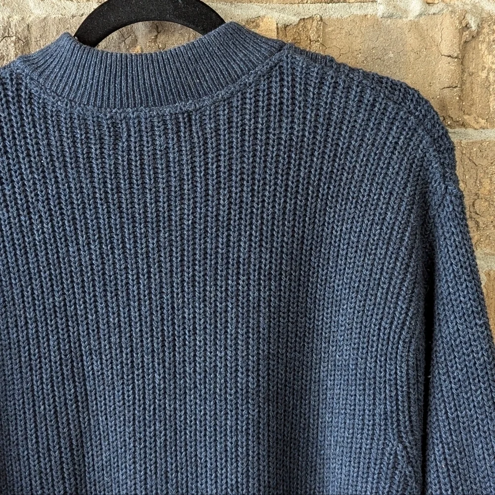 Vintage 90s Eddie Bauer Navy Blue Shaker Stitch Henley Sweater Size XL TALL - Picture 5 of 7